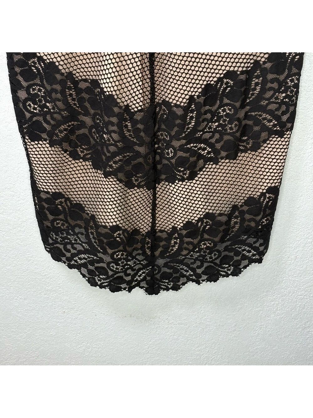 New Adelyn Rae Lace Bodycon Dress M Illusion Mesh Black&Nude Bandage Style Prom - Picture 9 of 12